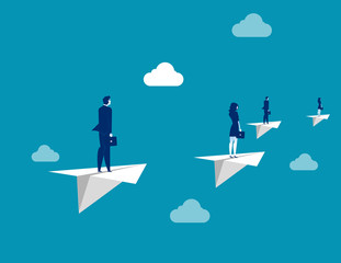 Business team flying with paper plane. Concept business vector illustration.