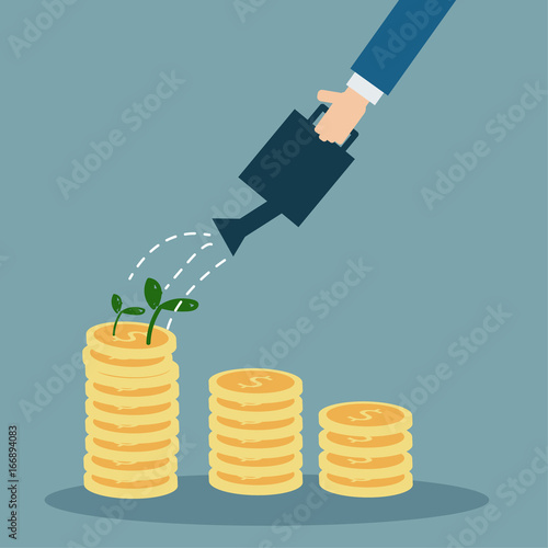 Business Man Watering Money Plant Flat Vector Design Buy - 