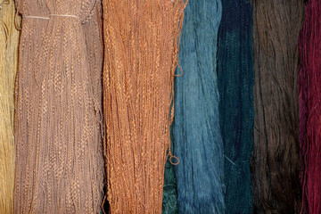 Skeins of dyed ramie yarn