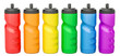 Set of colored plastic sport water bottles, 3D rendering