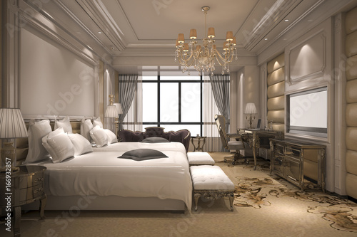 3d Rendering Luxury Modern Bedroom Suite In Hotel With