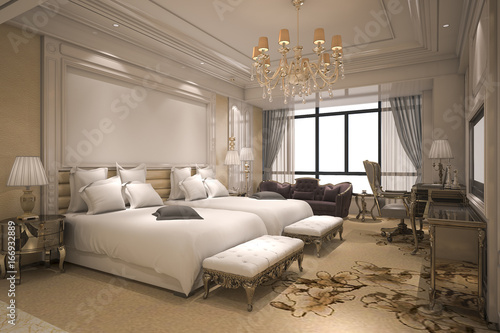 3d Rendering Luxury Modern Bedroom Suite In Hotel With