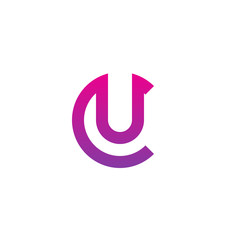 Initial letter cu, uc, u inside c, linked line circle shape logo, purple pink gradient color

