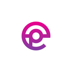 Initial letter ep, pe, p inside e, linked line circle shape logo, purple pink gradient color

