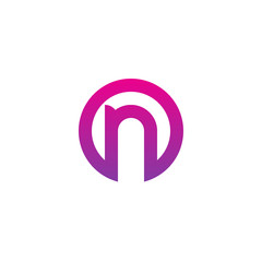 Initial letter no, on, n inside o, linked line circle shape logo, purple pink gradient color