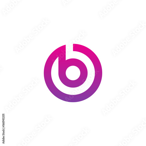 Fotomural Initial letter ob, bo, b inside o, linked line circle shape logo, purple pink gr
