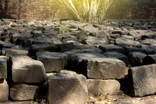 Field Of Black Rocks In The Temple, Wat Mahathad Ayutthaya, Thailand