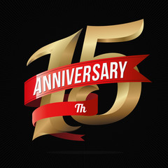 Wall Mural - 15 Years Anniversary Golden Logo Celebration with Red Ribbon