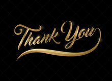 Thank You Word With Modern Hand Writing Calligraphic Logo With Gold Glitter In Vector Format. This Concept Design For Card, Banner Or Advertising