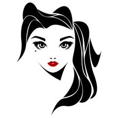 Vector illustration of a girl with beautiful hair. Icon, logo, women's hairstyles