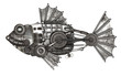 Steampunk style fish. Mechanical animal photo compilation