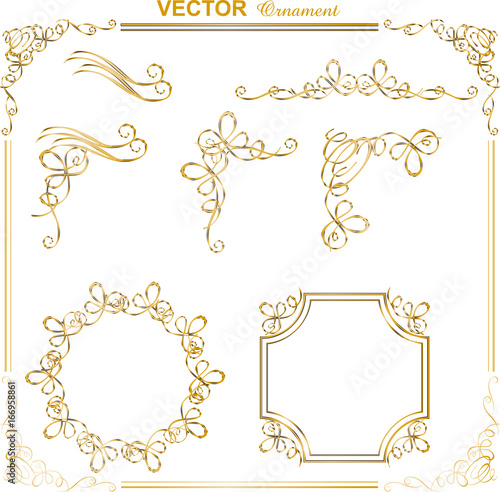 ゴールドメタリックのフレーム クラシカルオーナメント 飾り罫 飾り囲み 囲み罫 Hand Drawn Ribbon Vector Stock ベクター Adobe Stock