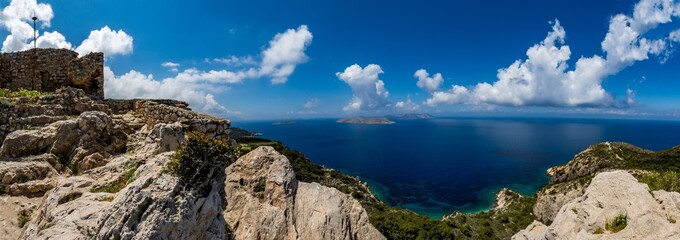 Poster - Magnificent panoramic view from the Kritinia castle - Kastellos, Rhodes island, Greece