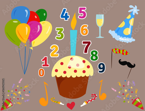 Party icons celebration happy birthday surprise decoration cocktail event ann...