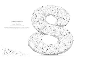 Aufkleber - Abstract mash line and point number eight on white background with an inscription. Starry sky or space, consisting of stars and the universe. Vector digit 8 illustration
