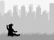 © zolotons - Vector isolated little baby sitting on the city background