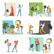 © topvectors - Photo studio set, photographers taking pictures of different people with professional photographic equipment vector Illustrations
