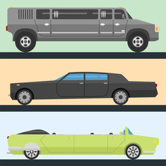 Detailed vector luxury limousine long car transportation detailed auto business transport design speed pickup graphic