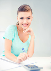 Sticker - student girl with notebook and calculator