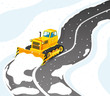 Yellow tractor cleans road from snow.
