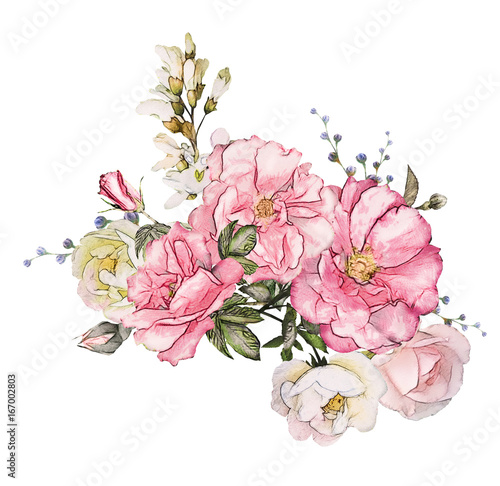 Watercolor Flowers Isolated On White Background Floral Illustration In Pastel Colors Pink Rose Bouquet Of Flowers Leaf And Buds Cute Composition For Wedding Or Greeting Card Stock Illustration Adobe Stock Watercolor Flowers Isolated On White Background Floral Illustration In Pastel Colors Pink Rose Bouquet Of Flowers Leaf And Buds Cute Composition For Wedding Or Greeting Card Stock Illustration Adobe Stock