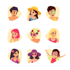 Poster - Set of summer cartoon characters. People avatars