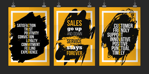 Customer service quote set on grunge stain. Poster set for wall mock up set. A4. Easy to edit