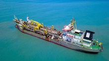 Suction-Dredger Vessel At Sea - Aerial Image