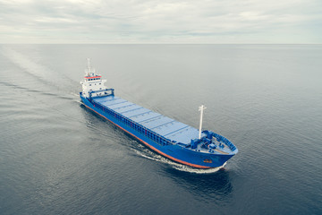 aerial view of general cargo ship in open sea