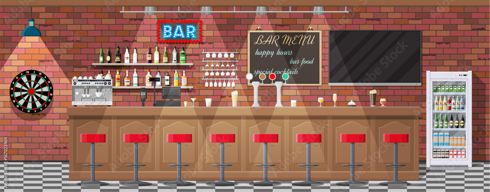 Interior of pub, cafe or bar. - obrazy, fototapety, plakaty 