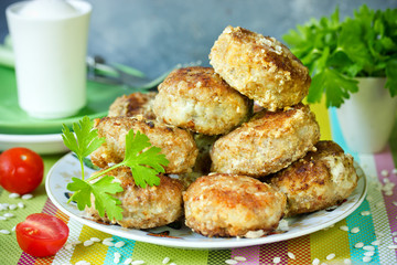 Canvas Print - Ukrainian cuisine cutlets with rice zrazy