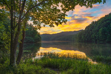 Summer Sunset Over Calm Lake, Appalachian Mountains, Kentucky