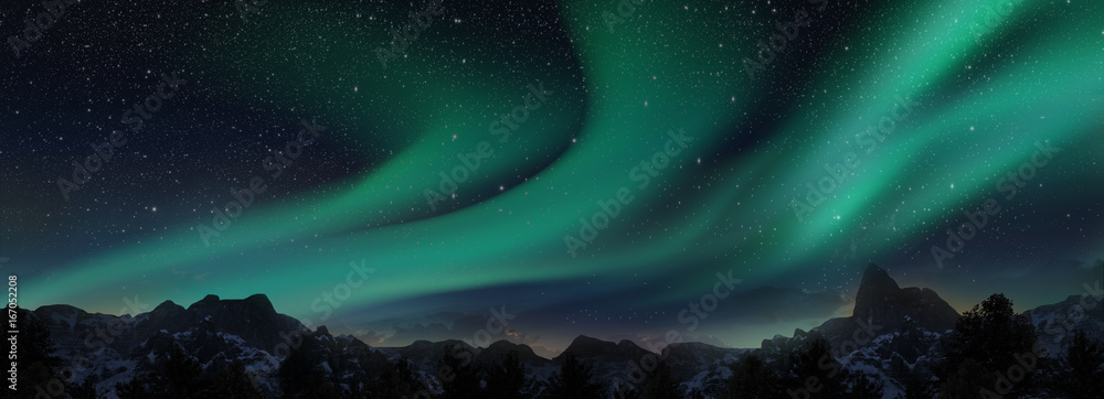 Colorful Northern Lights over starry night sky Stock Illustration ...