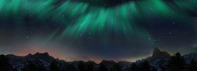 A beautiful green and red aurora dancing over the hills