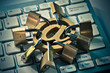 Email sign with many padlocks on computer keyboard / Email encryption security and countermeasure concept