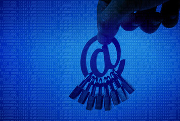 Wall Mural - Hand holding email sign with many padlocks / Email security and countermeasure concept