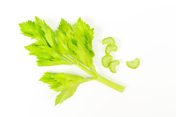 Wall Mural - Fresh green celery isolated on white background