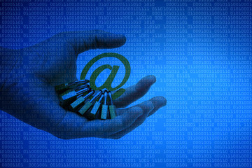 Wall Mural - Hand holding email sign with many padlocks / Email security and countermeasure concept