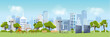 Green eco city and life , relax garden,urban landscape and industrial factory buildings concept.vector illustration