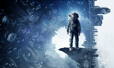 Wall Mural - astronaut in fantasy world. mixed media