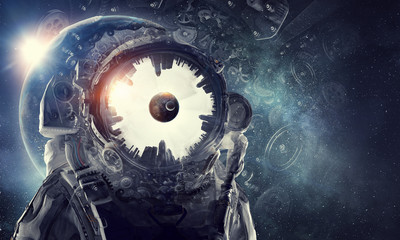 Wall Mural - astronaut in fantasy world. mixed media