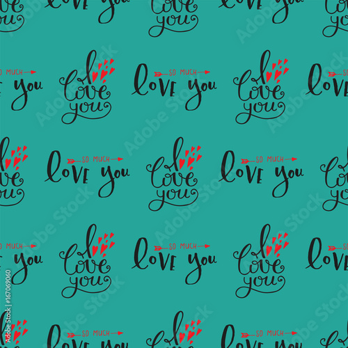 Vector I love You text seamless pattern hand drawn lettering collection inspi...