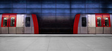 Facing Trains In A Modern Underground Station