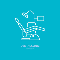Wall Mural - Dentist chair, orthodontics line icon. Dental care equipment sign, medical elements. Health care thin linear symbol for dentistry clinic.