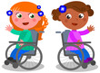Happy girls on wheelchair vector