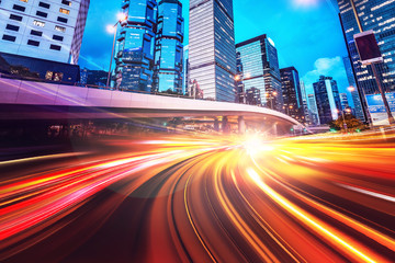 Poster - Abstract speed technology background with Hong Kong City night scenes