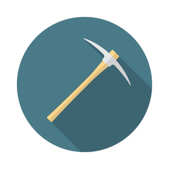 Wall Mural - Pickaxe circle icon with long shadow. Flat design style. Pick axe simple silhouette. Modern, minimalist, round icon in stylish colors. Web site page and mobile app design vector element.