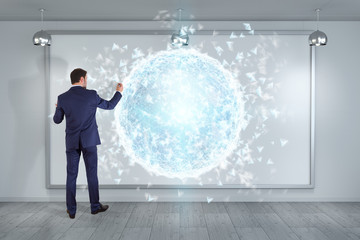 Wall Mural - Businessman using digital planet earth interface on a board 3D rendering