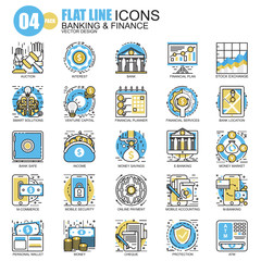 Poster - Thin line banking and finance icons set