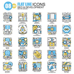 Aufkleber - Thin line seo and development icons set